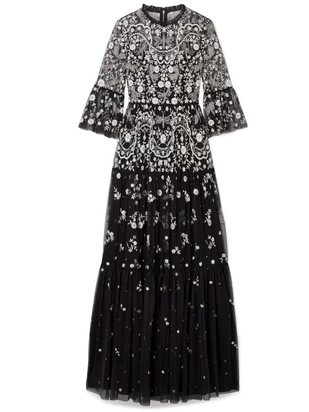 NEEDLE AND THREAD Black Tulle Embroidered Beaded Dragonfly Garden Gown